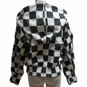 FACETASM タグ付き ジップパーカー フーディ ショート 市松柄 バイカラー JM-JK-BM02 黒 ブラック 白 ホワイト Mサイズ