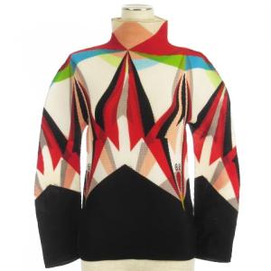 20AW プリーツ カットソー 長袖 ハイネック 総柄 プリント マルチカラー ホワイト系