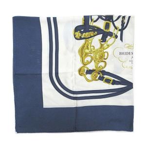 HERMES カレ90 BRIDES de GALA スカーフ 大判 式典用馬勒 シルク 紺 白 X