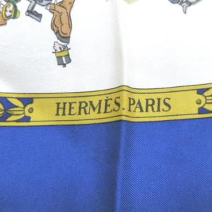 HERMES カレ90 la promenade de longchamps スカーフ 大判 ロンシャンへの散歩 馬車 青 ブルー X