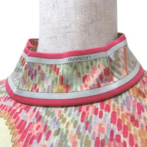 LEONARD FASHION 半袖 カットソー ハイネック 総柄 L ピンク イエロー X