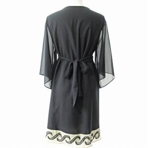 Grace Class 美品 ワンピース 7分袖 膝丈 シフォン シアー ビジュー スパンコール 刺繍 リボン 黒 ベージュ 36 0202