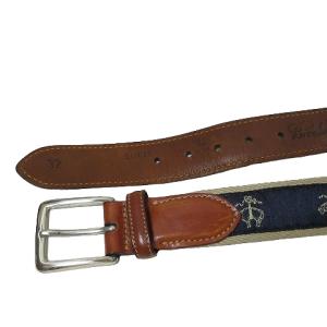 Brooks Brothers キャンバス ベルト ゴールデンフリース ソリッドブラス 32 ベージュ ネイビー X
