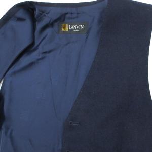 LANVIN ジレ ベスト ウール ヴィンテージ 前開き ロゴ 切り替え シンチバック H50 L相当 紺 ネイビー X