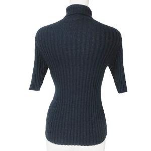 Max Mara 白タグ ニット 半袖 カシミヤ シルク リブ タートルネック S 紺 ネイビー X