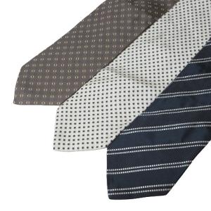 他 アルマーニ系 ネクタイ 3本セット タグ付あり ワイドタイ シルク 総柄 ストライプ 茶 紺 白 GY09 X