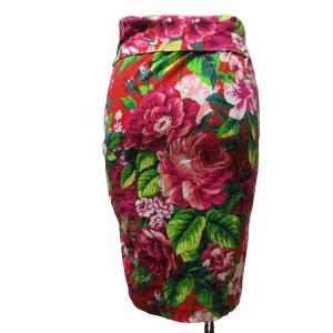 KENZO JUNGLE 美品 セットアップ トロピカル柄 ヴィンテージ 半袖 Tシャツ ひざ丈 スカート タイト 花柄 S M 赤系