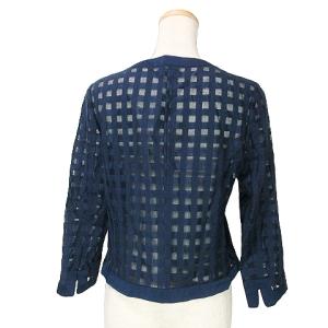 Harrods 美品 ノーカラー ブルゾン スカート 3点セット サンプル ジャケット シースルー 8分袖 ひざ丈 フレア 2 M相当 紺