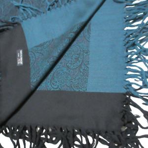 VALENTINO GARAVANI 美品 大判ストール ペイズリー フリンジ ウール 黒 緑 GY09 X