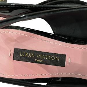 LOUIS VUITTON 美品 パンプス LV オープンバック パテントレザー アンクルストラップ コーンヒール 34 21?p 小さいサイズ 黒 ブラック