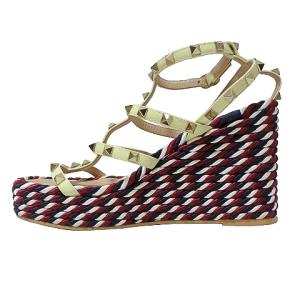 VALENTINO GARAVANI サンダル ロックスタッズ ウェッジソール ストラップ ベージュ系 36 約23cm IBO45 X