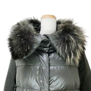 DUVETICA PROCRI ダウンコート フィンラクーンファー ナイロン ウール 切替 ミドル丈 38 S相当 オリーブ IBO45 X