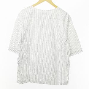 LEMAIRE ノーカラーシャツ 半袖 ストライプ 白 48 1226 IBO45