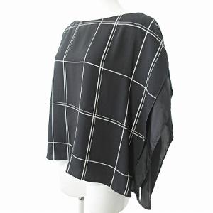 ADORE 19SS モノトーン チェック ブラウス シャツ プルオーバー ボートネック アシンメトリー 黒 38 0111 IBO45