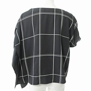 ADORE 19SS モノトーン チェック ブラウス シャツ プルオーバー ボートネック アシンメトリー 黒 38 0111 IBO45