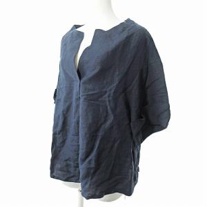 ADORE 18SS タグ付き カフタン ブラウス シャツ 半袖 リネン混 麻混 プルオーバー ネイビー 紺 38 0111 IBO45