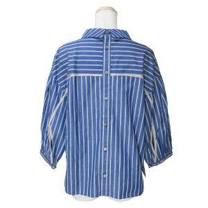 ADORE タグ付き 18AW コンパクトストライプブラウス 5318210607 プルオーバー 7分袖 ドロップショルダー 38 M相当