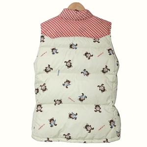 HYSTERIC GLAMOUR 美品 ダウンベスト ファックベア チェック ジップアップ スタンドカラー ベージュ レッド フリーサイズ X