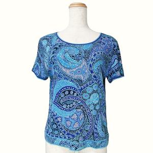 LEONARD FASHION アンサンブル カーディガン 長袖 カットソー 半袖 総柄 L 青 ブルー GY09 X