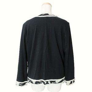 LEONARD FASHION アンサンブル カーディガン カットソー 長袖 ウール シルク 花柄 M L 黒 白 GY09 X