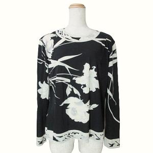LEONARD FASHION アンサンブル カーディガン カットソー 長袖 ウール シルク 花柄 M L 黒 白 GY09 X
