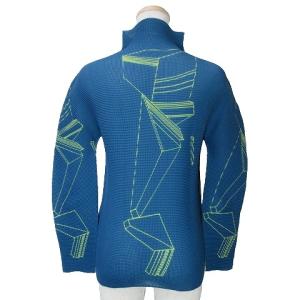 me ISSEY MIYAKE 美品 カットソー プリーツ 長袖 ハイネック プルオーバー 柄 青 ブルー GY09 X