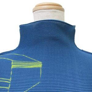 me ISSEY MIYAKE 美品 カットソー プリーツ 長袖 ハイネック プルオーバー 柄 青 ブルー GY09 X