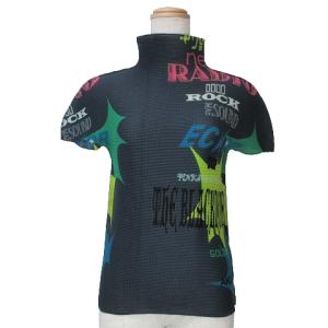 カットソー プリーツ プルオーバー ハイネック ロゴ ネイビー