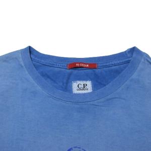 C.P. COMPANY 近年 美品 Tシャツ 半袖 カットソー リカラー加工 プリント クルーネック S 青 ブルー GY09 X