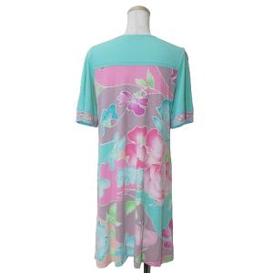 LEONARD FASHION ワンピース ひざ丈 半袖 花柄 リボン M グリーン系 GY09 X