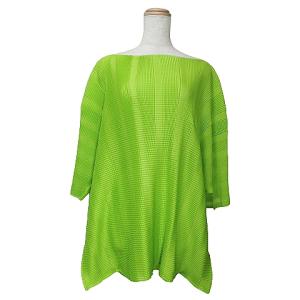 美品 7分袖 カットソー ワイド Apoc INSIDE プリーツ ボートネック 切りっぱなし MI91KJ602 黄緑 GY09