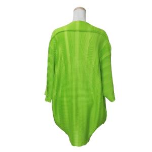 me ISSEY MIYAKE 美品 7分袖 カットソー ワイド Apoc INSIDE プリーツ ボートネック 切りっぱなし MI91KJ602 黄緑 GY09