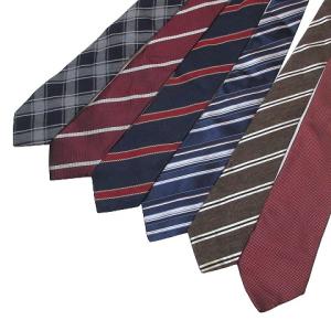 他セレクト系 ネクタイ6本セット レギュラータイ ワイドタイ シルク ウール ストライプ チェック 紺 茶 赤 GY09 X