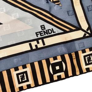 FENDI ズッカ柄 スカーフ シルク ヴィンテージ 青 ブルー 茶 ブラウン GY09