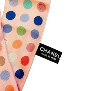 CHANEL リボン スカーフ ドット&ココマーク シルク イタリア製 ピンク