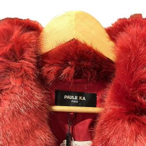 PAULE KA タグ付 近年 フェイクファー コート ロング丈 36 S 赤 レッド IBO46