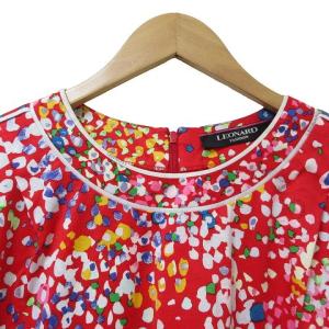 LEONARD FASHION カットソー 半袖 総柄 大きいサイズ LL 赤 レッド IBO46 X