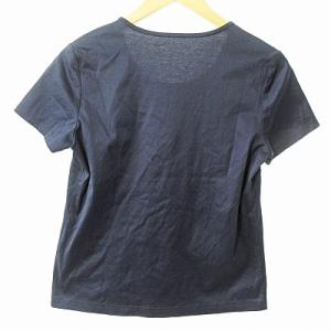 LEONARD 美品 カットソー Tシャツ 半袖 ロゴ刺繍 ネイビー 紺 40 0202 IBO46