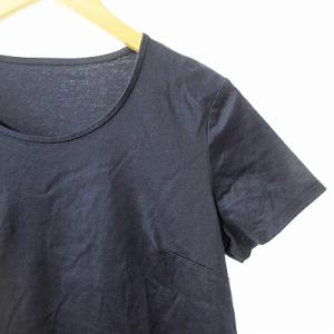 LEONARD 美品 カットソー Tシャツ 半袖 ロゴ刺繍 ネイビー 紺 40 0202 IBO46