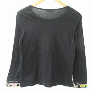LEONARD SPORT カットソー 長袖 袖先レース 花柄 プリント 黒 38 0202 IBO46