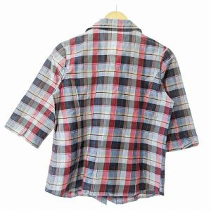 Leilian 美品 シャツ 7分袖 チェック柄 リネン 麻 シルク混 マルチカラー 11 0216 IBO47