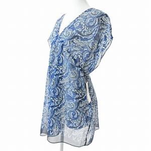 Leilian タグ付 チュニックシャツ ブラウス フレンチスリーブ 半袖 ペイズリー柄 シアー シフォン Vネック 紺 ネイビー 黒 11