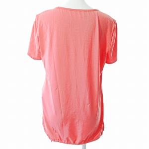 Leilian 美品 チュニックカットソー 半袖 ビジュー 英字 ストレッチ リボン ピンク 11 0219 IBO47