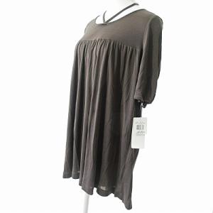 Leilian タグ付き チュニックワンピース 半袖 シルク混 ギャザー フレア 茶 11 0215 IBO47