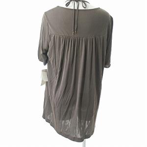 Leilian タグ付き チュニックワンピース 半袖 シルク混 ギャザー フレア 茶 11 0215 IBO47