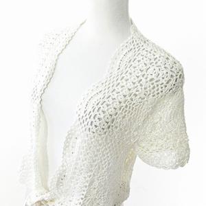 Leilian ボレロ カーディガン 前開き 総レース 半袖 リボン 白 9 0215 IBO47