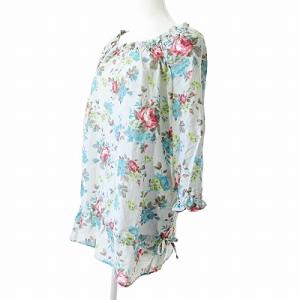 Leilian チュニックシャツ 7分袖 コットン シルク混 花柄 プルオーバー グレー 11 0216 IBO47