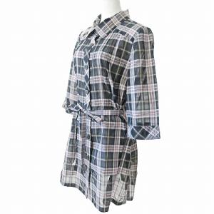 Leilian 美品 チュニックシャツ ワンピース 膝丈 7分袖 チェック柄 リボン 黒 13 0216 IBO47