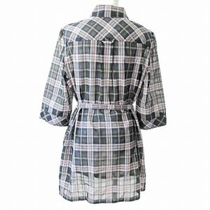 Leilian 美品 チュニックシャツ ワンピース 膝丈 7分袖 チェック柄 リボン 黒 13 0216 IBO47