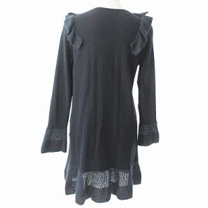 TO BE CHIC 美品 近年モデル ニット ワンピース 膝丈 長袖 フリル モヘア混 シルク混 紺 ネイビー 42 0215 IBO47